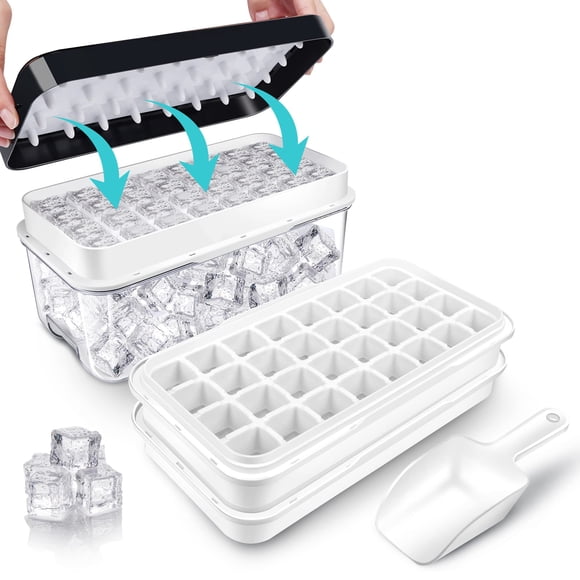 Bandejas de hielo QUELIEN para congelador con tapa y recipiente para hacer 64 cubos