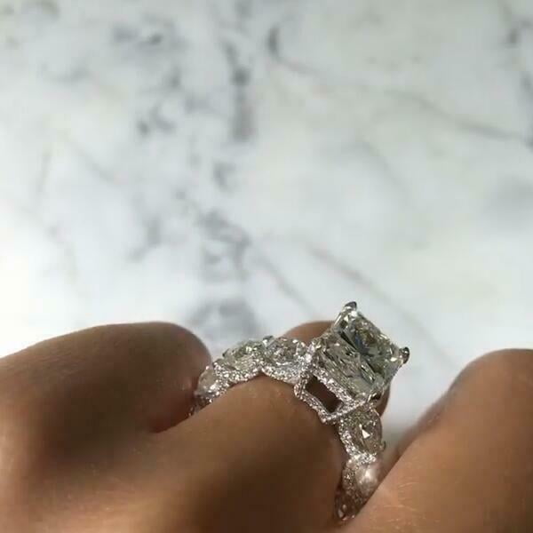 HeartsAndYou 7ct Radiant Cut Moissanite Cocktail Eternity Engagement Ring for Women 18k White Gold over Silver