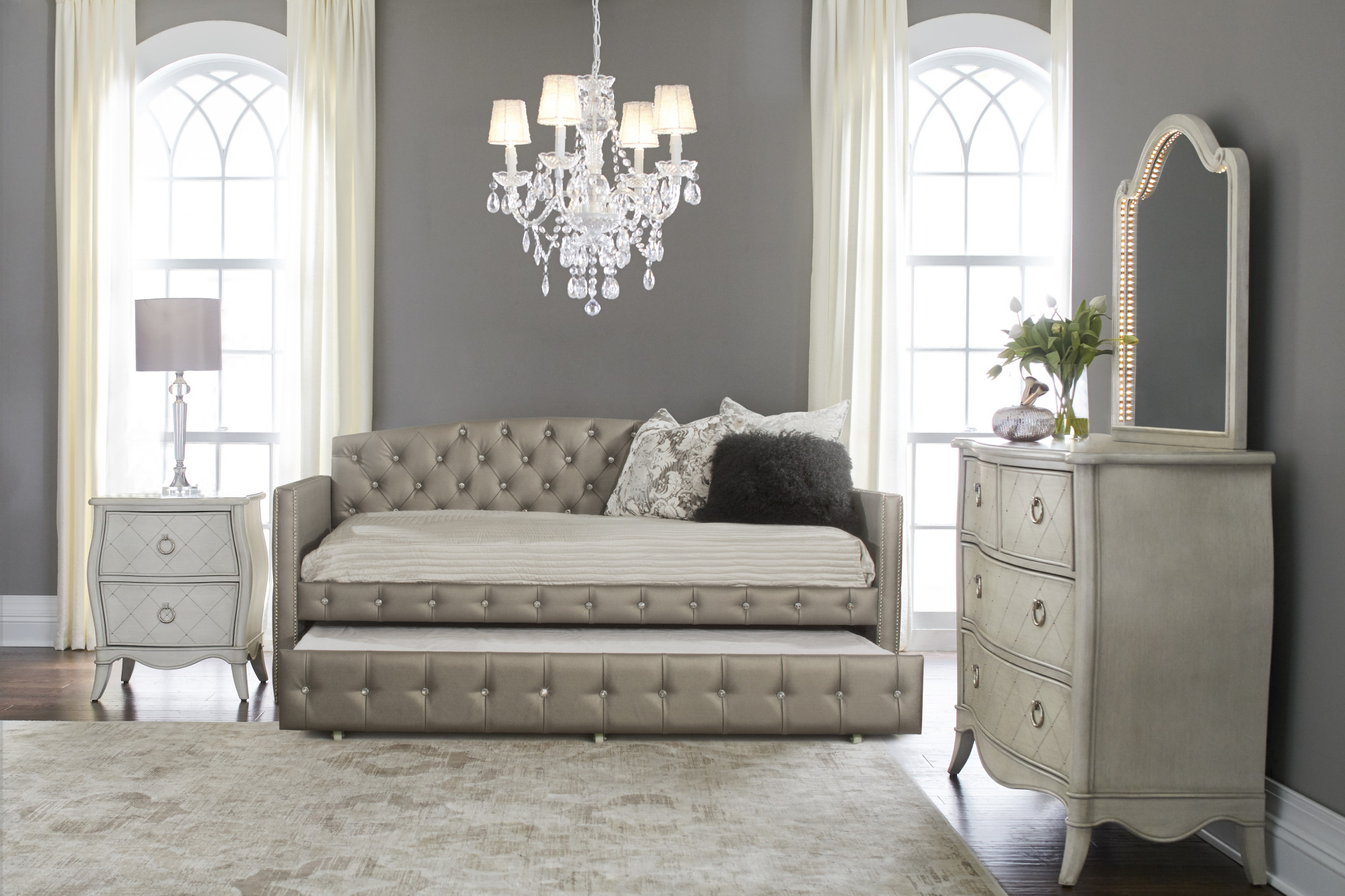 Hillsdale Furniture Memphis Upholstered Twin Daybed with Trundle, Pewter - image 2 of 5