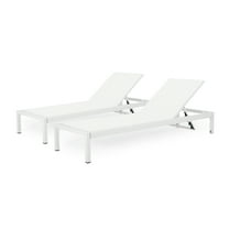 Cherie Outdoor Chaise Lounge, Set of 2, White