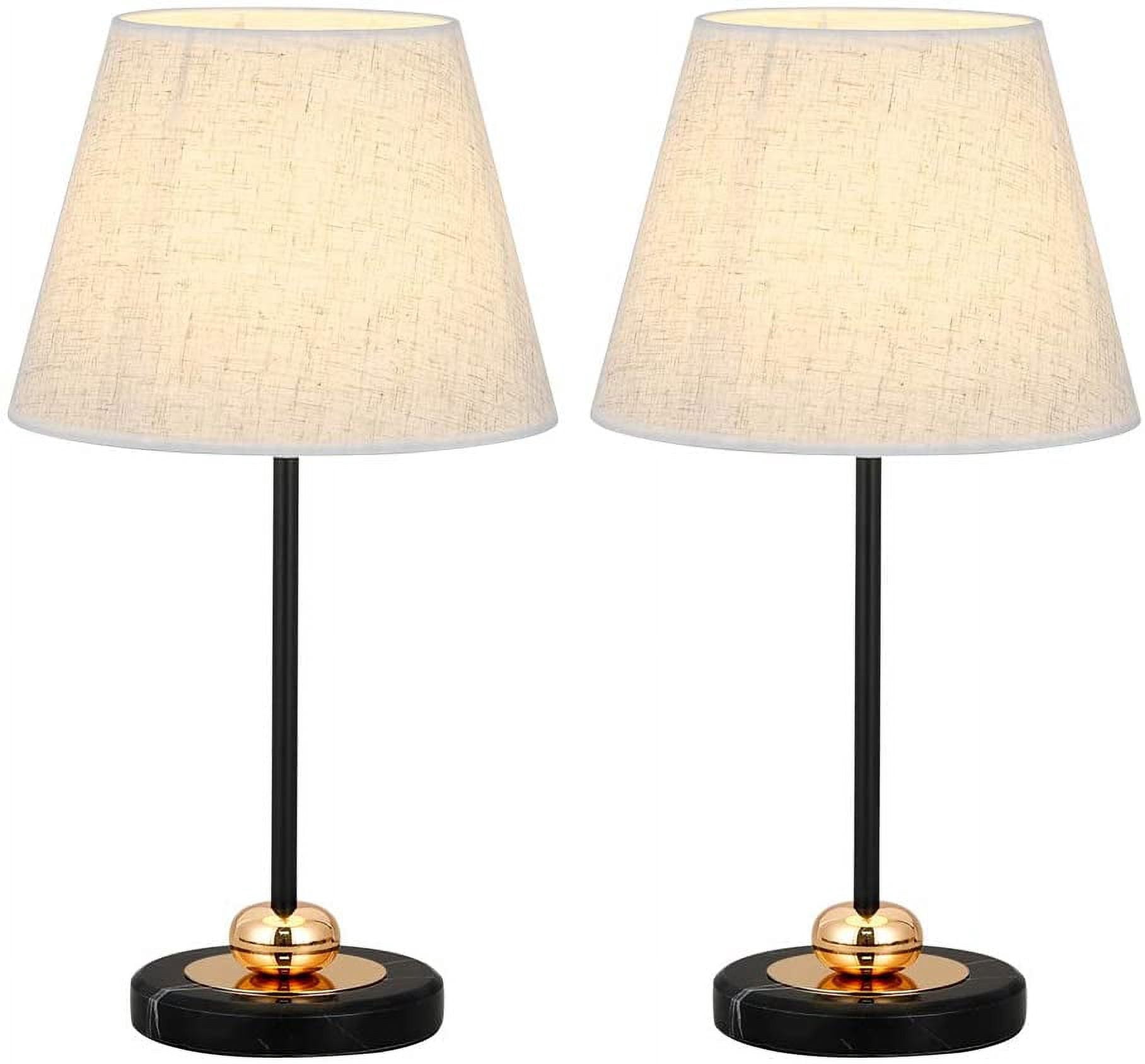 Modern Nightstand Lamps with Marble Base and Fabric Shade, Small