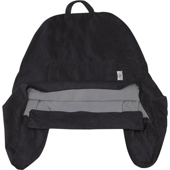 Standard Husband Pillow Black Cover MicroPlush Fiber Case, Soft Easy-Care & Wash Fabric Designed, Generous Back & Side Pockets - Big Long Zipper for Remove, A Perfect Fit for Your Reading Bed Rest