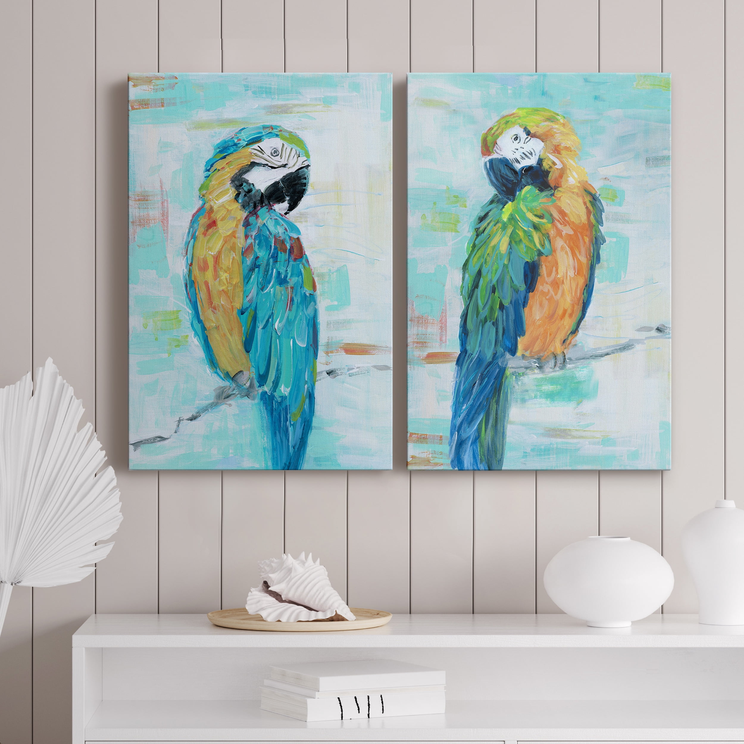 Island Parrot I Premium Gallery Wrapped Canvas - Ready to Hang - Set of 2 - 24 x 36 Each
