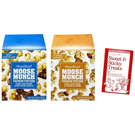 Harry and David Moose Munch Premium Popcorn - 2 flavors - 1 each: Milk Chocolate, Caramel (4-4.5 oz)   MerlinsMart Zine