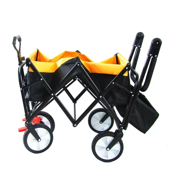 Heavy Duty Folding Camping Cart Collapsible Outdoor Utility Wagon Portable Garden Hand Cart with Adjustable Handles and Drink Holder