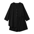 thumbnail image 4 of Gamivast Two Piece Outfits Womens Linen Long Sleeve Button Down Tunic Linen Tops and Elastic Waist Casual Linen Shorts Lightweight Breathable Skin Friendly Summer Beach Tropical Holiday Lounge Outfit, 4 of 8