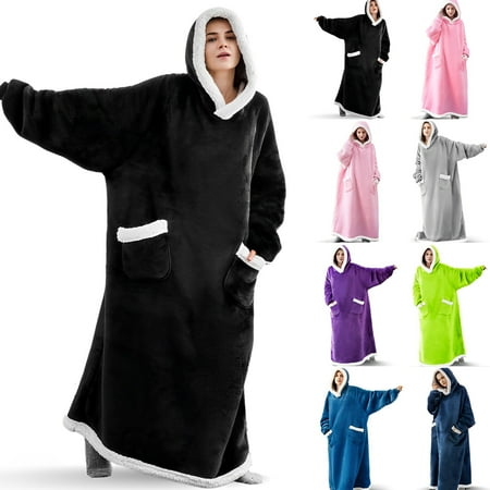 

Adult Kids bathrobe large winter warm female long hooded fleece