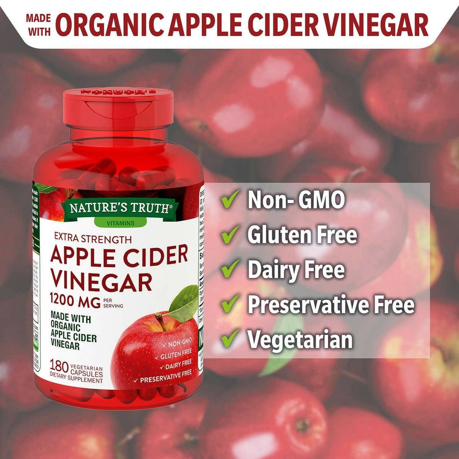Nature's Truth Apple Cider Vinegar Capsules Buy Nature's Truth Apple Cider Vinegar 1200 mg., 180 Capsules Online at