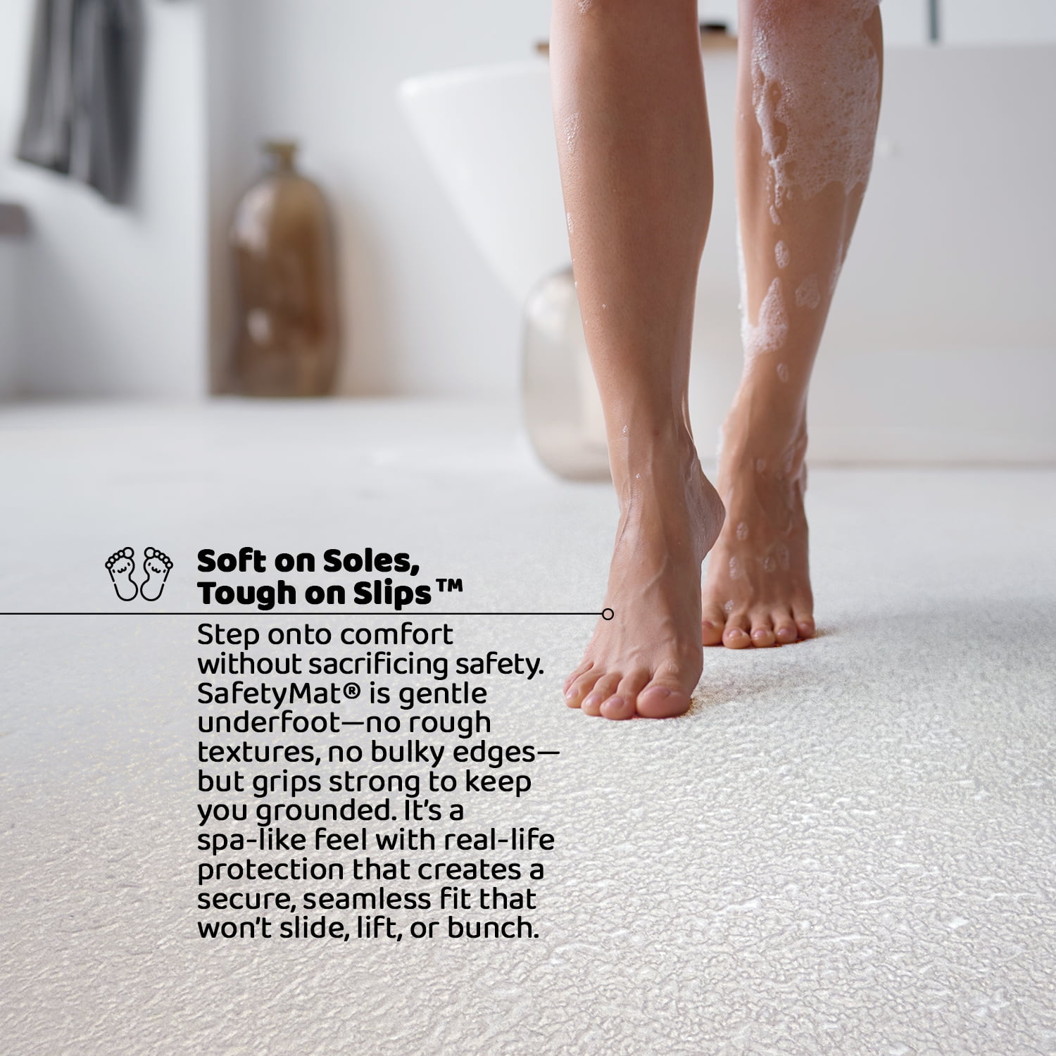 White Shower Mat Non Slip | Peel and Stick, Anti Slip Bath and Shower Safety Mat