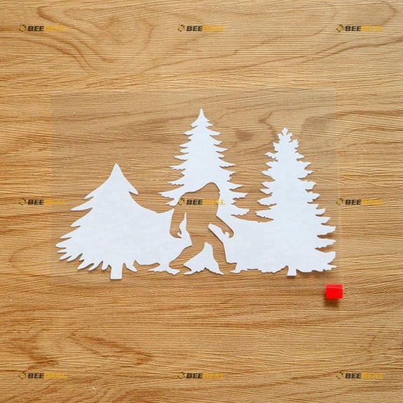 Bigfoot Sasquatch Pine Tree Forest Sticker Decal Vinyl 10042c - White 7 Inches - No Background Die Cut for Car Boat Laptop