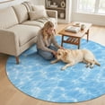 thumbnail image 2 of Round Area Rugs 4Ft, Blue Ocean Waves Non-Slip Washable Circle Rugs Carpet, Summer Sea Blue Coastal Indoor Outdoor Rug Floor Mats Throw Runner for Bedroom Living Room Bathroom, 2 of 8