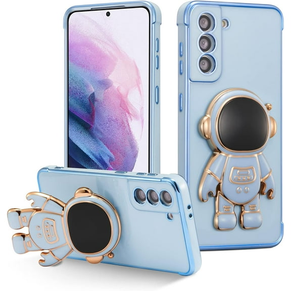 for Samsung Galaxy S21 Plus Case Cute 6D Astronaut Case with Stand Function Luxury Plating Case Cover Slim Fit Soft TPU Shockproof Bumper Protective Electroplated Case for Girls Boys,Blue