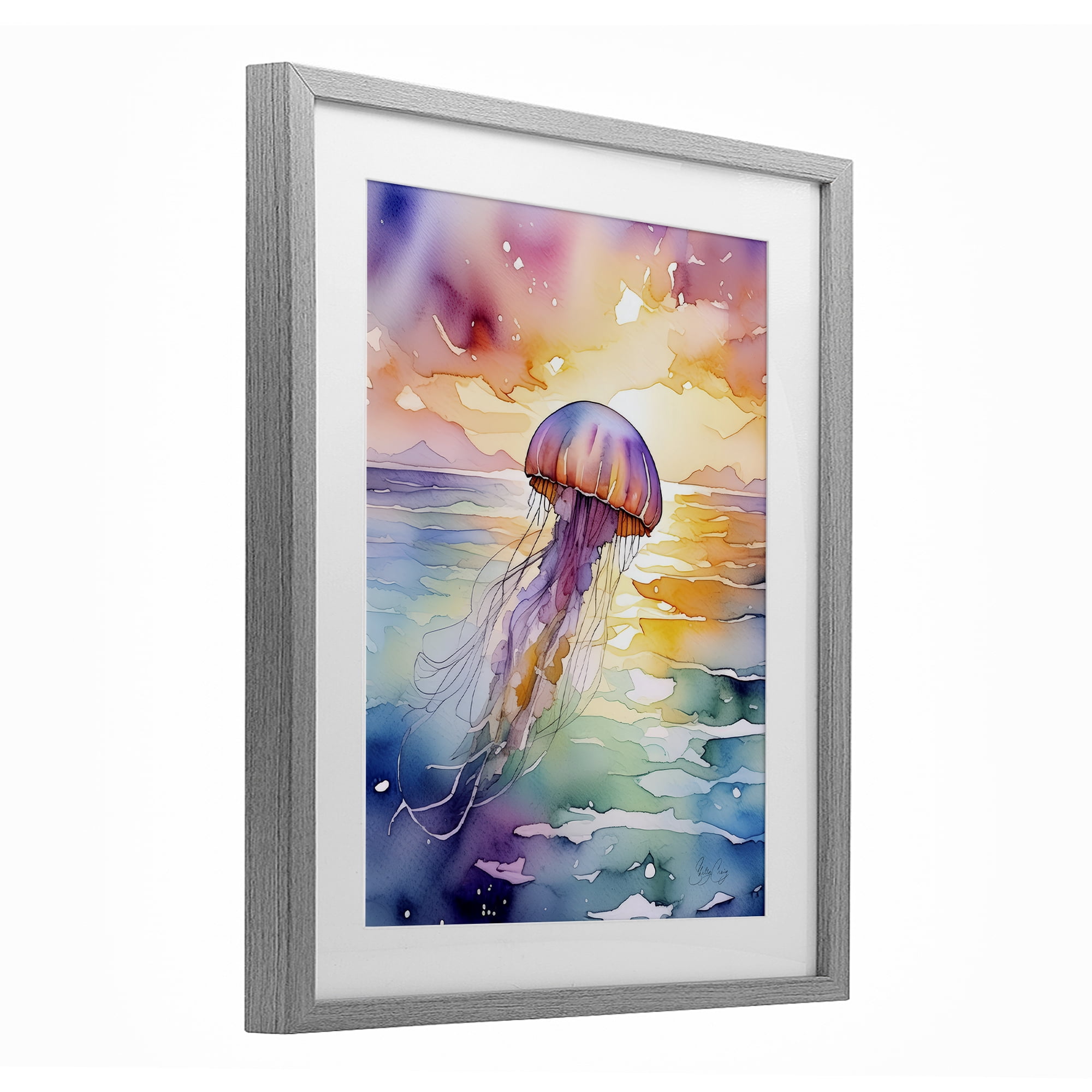 Stupell Industries Celestial Drift Jellyfish Gray Framed Print Under Glass, design by Shelly Craig