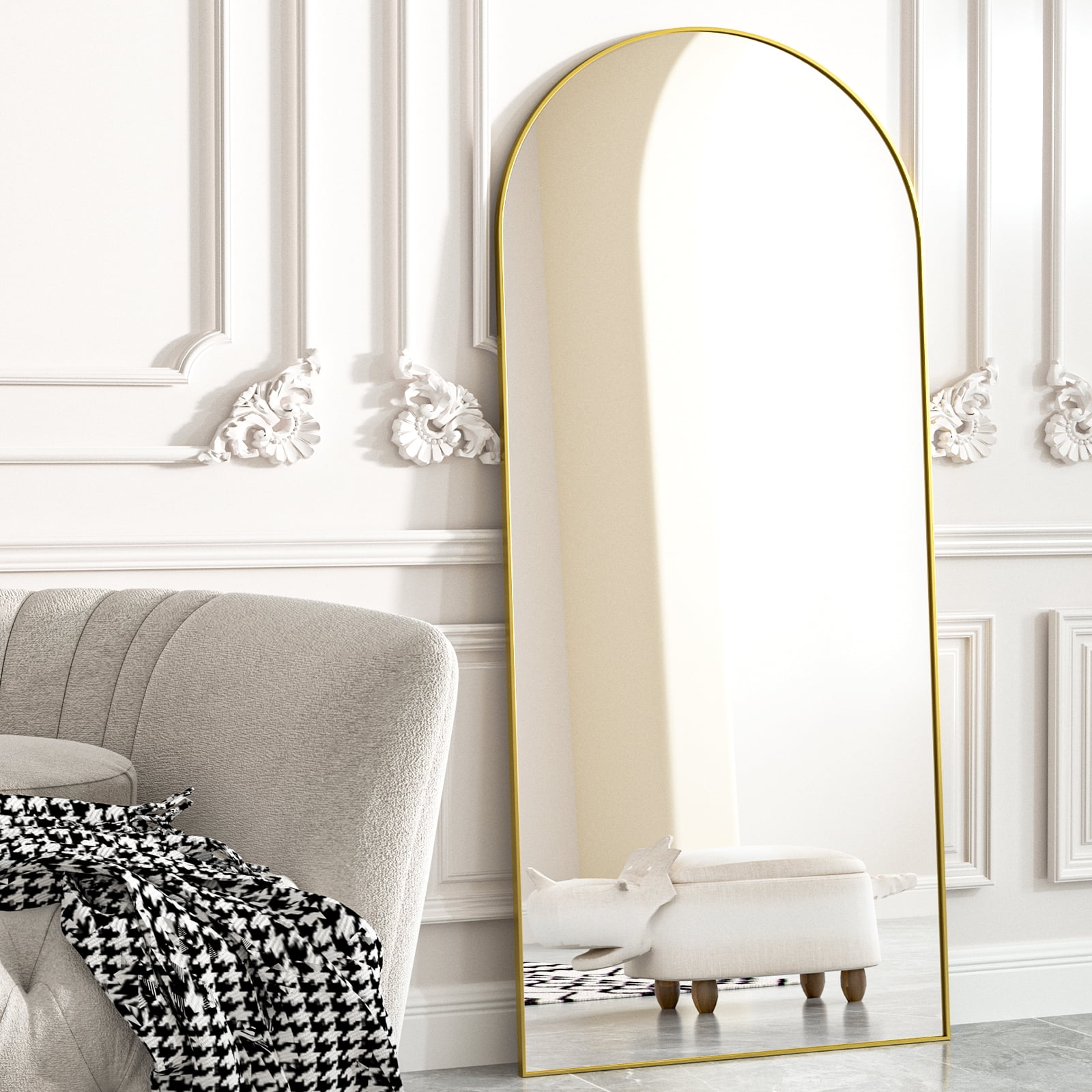 BEAUTYPEAK Arch Full Length Mirror 71"x30" Floor Mirrors for Standing Leaning, Gold