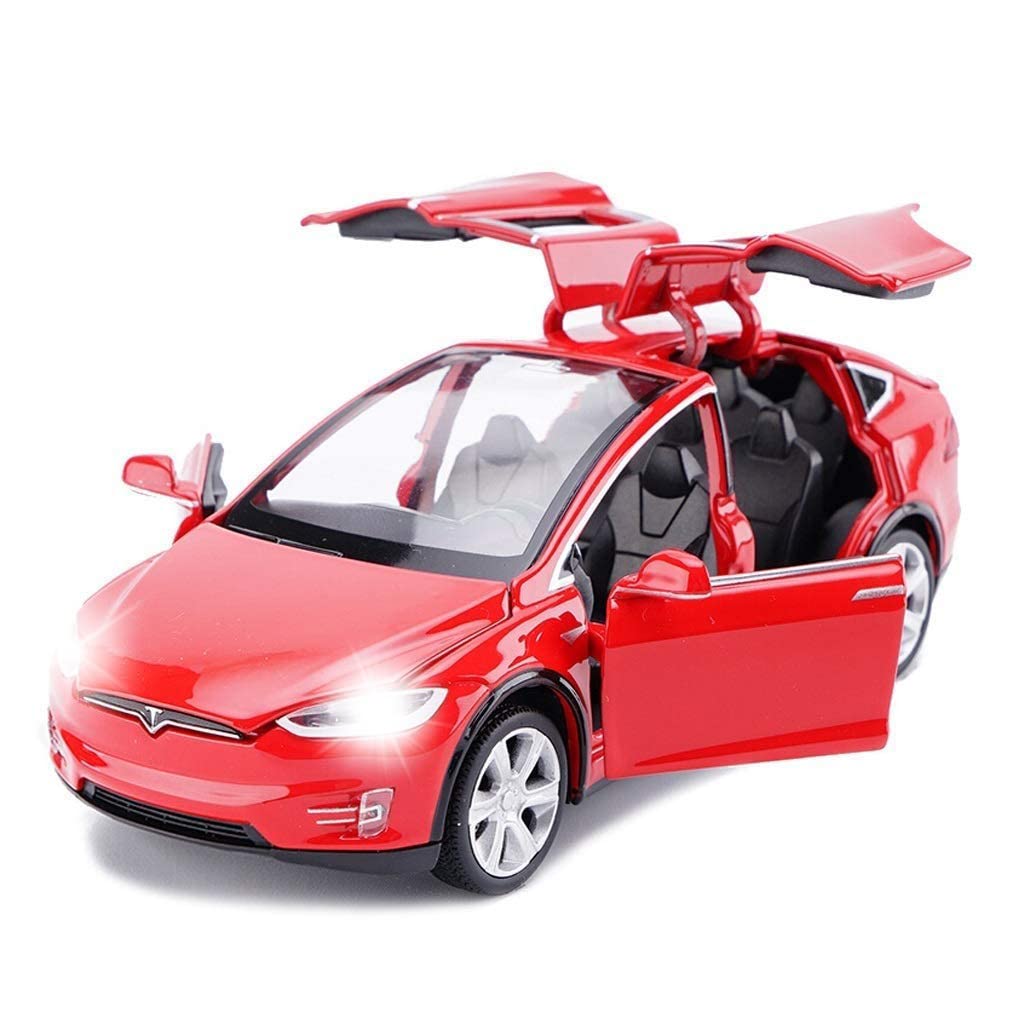 Tesla Model X, 132 Scale Alloy Model X Toy Car Pull Back Vehicles Door Opening with Sound and