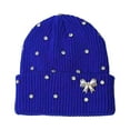 thumbnail image 4 of AWZXDE Women's Lightweight Pearl Knitted Hat for Cold Weather with Comfortable Big Head Fit and Ear Blue, 4 of 4