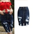 thumbnail image 2 of Dark Royal Blue for Teen Girls Faux Gauze Linen Denim Mini Short Casual Western Ripped with Slit Pencil Distressed Skirts Womens 2025 Clothes Fashion Country Concert 3XL, 2 of 8