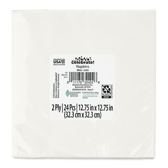 6.5" x 6.5" Disposable White Paper Napkins, 24 Count, by Way To Celebrate