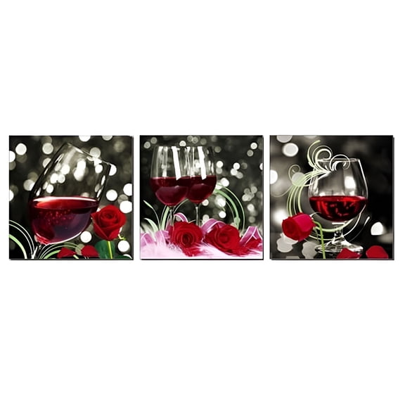 XIBUFE 2026 New Canvas Print Art of Red Wine Rose Picture Painting 3 Panels Wall Art Modern Home Decor for Living Room Bedroom Bathroom Decoration Artwork Wall Décor