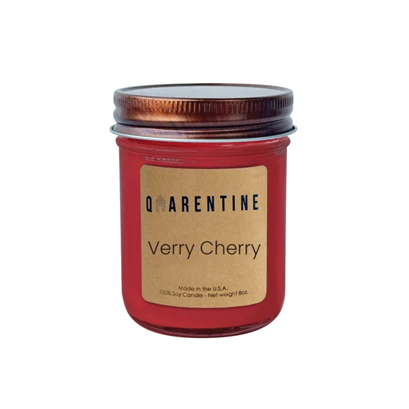Natural Organic Verry Cherry Soy Wax Candle, Sweet Cherry, Peach & Vanilla Scent,  Aromatherapy & Massage Oil - Quarentine Essentials by Carla Miles