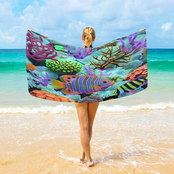 Ryvnso Fish in Ocean Coral Oversized Beach Towel Microfiber Bath Blankets Swimming Fitness 37" x 74"