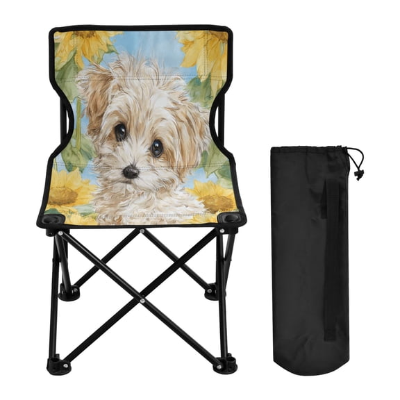 Folding Chair Camping Chair For Camping Picnicking Outdoor Beach and Travel Cute Cream-colored Maltipoo Puppy