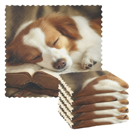 

6 Pieces of Kitchen Towels 11x11Inch Kitchen Dish Cloths Kitchen Dish Towels Reuseable Cleaning Cloths Sleeping Yellow Dog