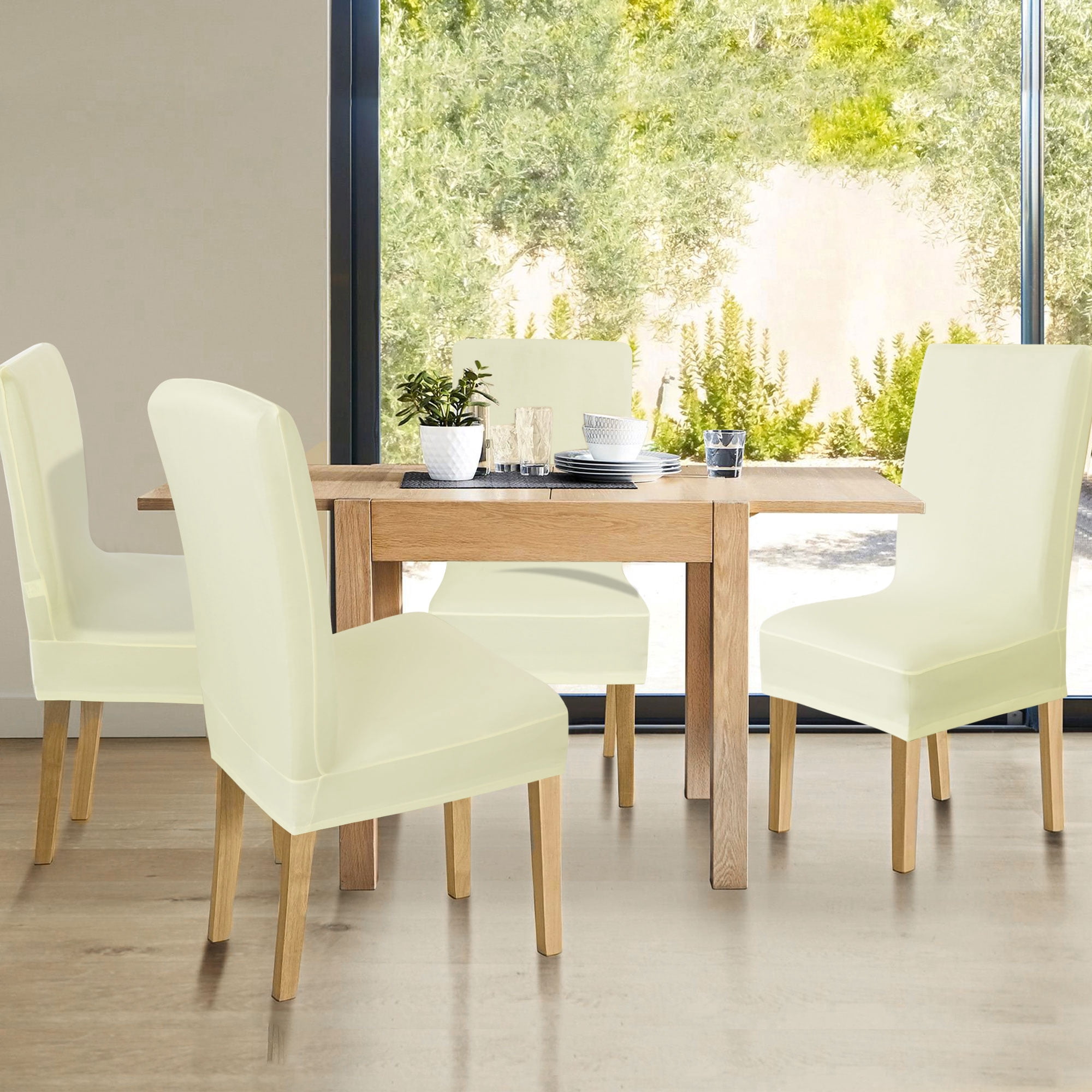 Unique Bargains High Elasticity Dining Chair Slipcover Beige Color M