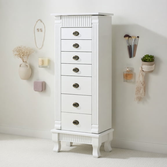Resenkos Wooden Jewelry Armoire Cabinet, Storage Chest with Drawer Swing Door for Jewelry Organizer, White