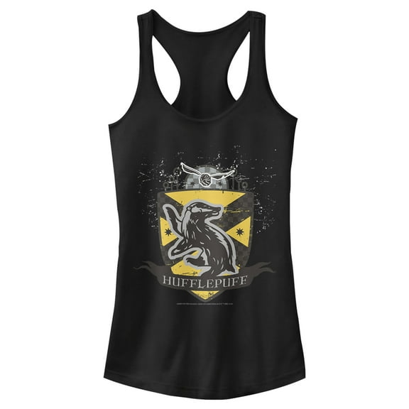 Junior's Harry Potter Hufflepuff Snitch Crest Racerback Tank Top Black 2X Large