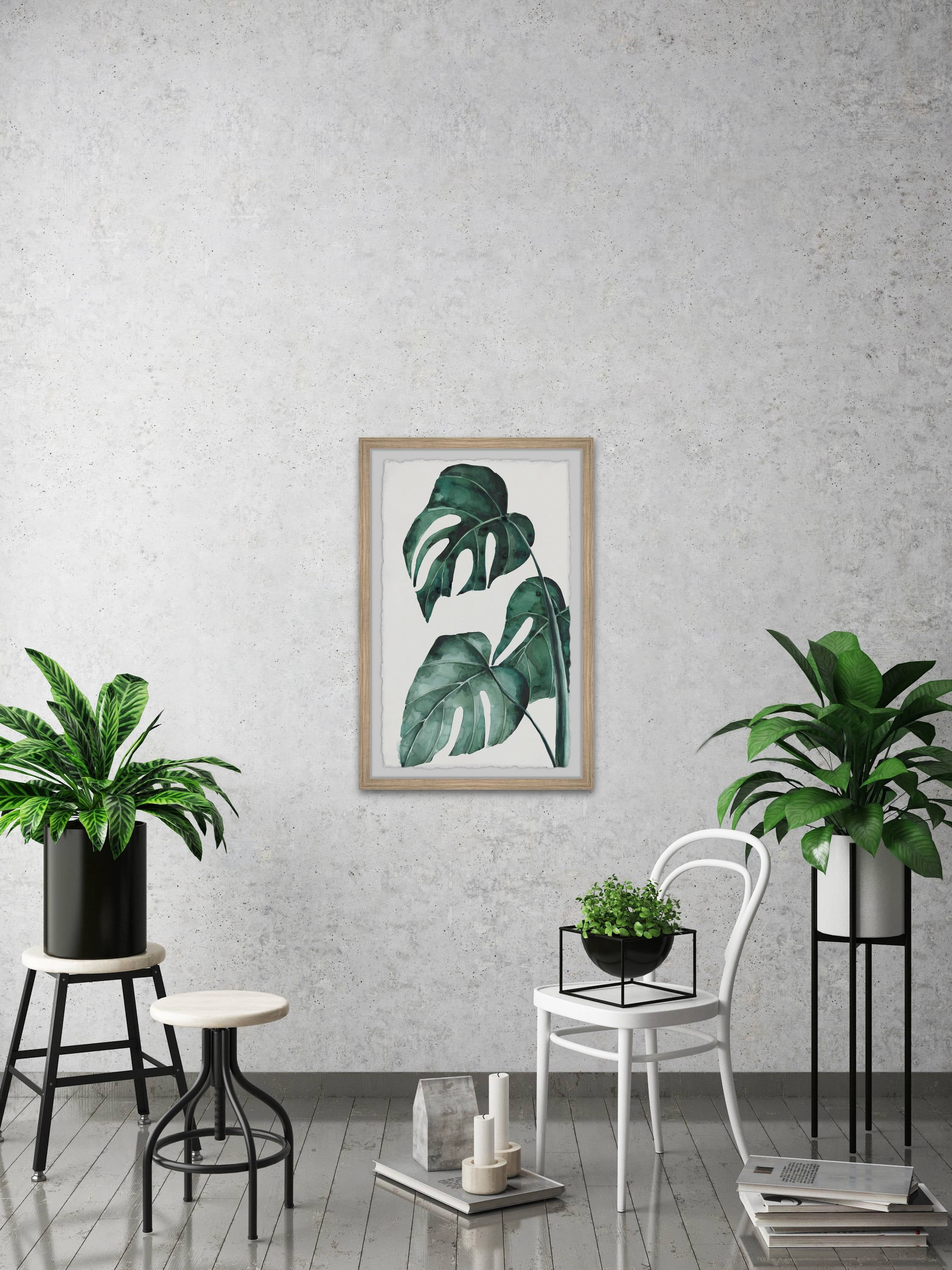 Marmont Hill Split Leaves in White Framed Wall Art