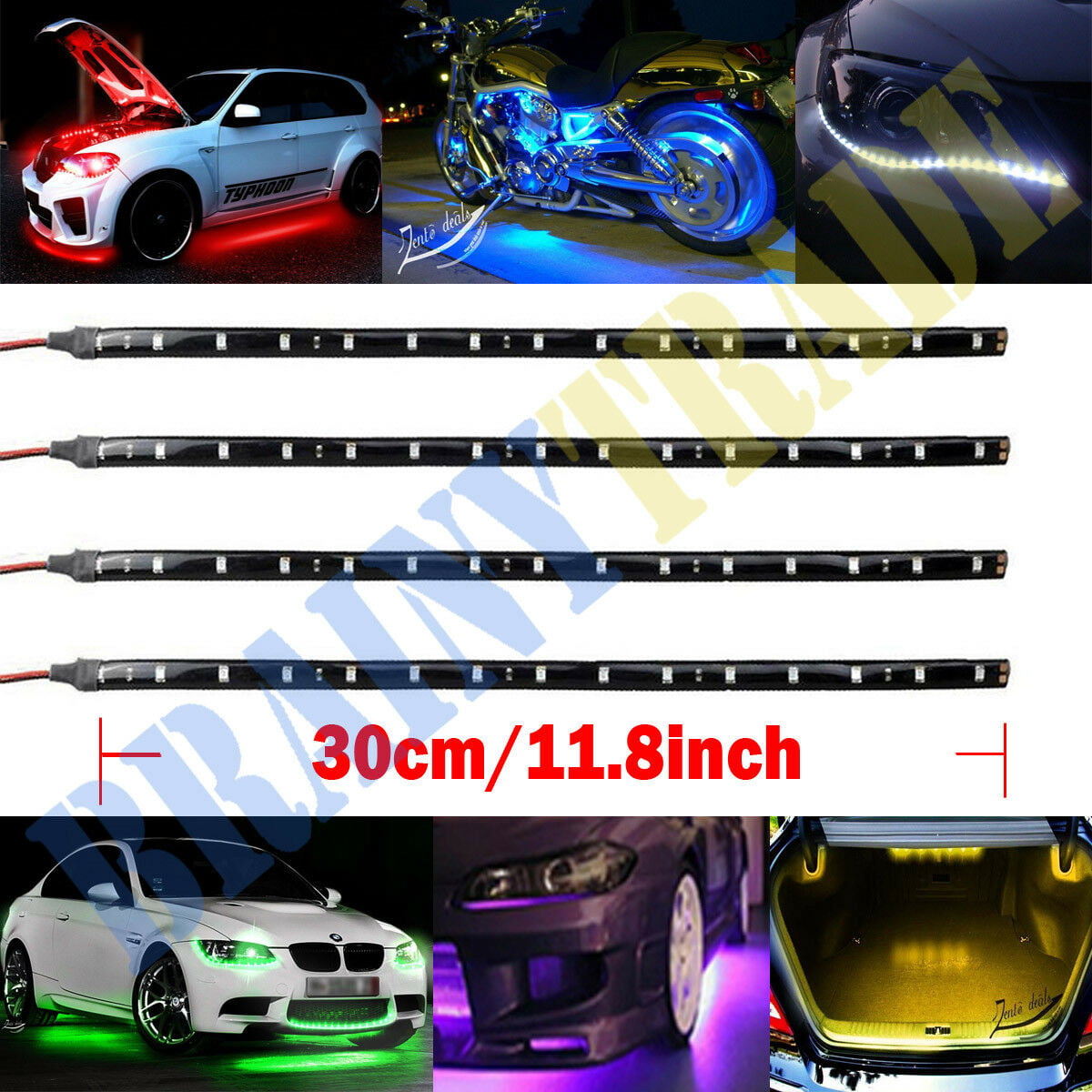 6 Pack  DC 12V Waterproof 1Ft 15 LED Strip Underbody Light with 6" wires 4 motor