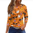 thumbnail image 2 of Womens 3/4 Sleeve Tops Halloween Crewneck Print Causal Loose Fit Three Quarter Sleeve T Shirts Saffron 3XL, 2 of 5