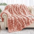 thumbnail image 3 of 1000GSM Faux Rabbit Fur Throw Blanket, Super Heavy Warm Cozy Blankets for Couch Bed Sofa, Bubble Plush Fuzzy Elegant Soft Reversible Mink Blanket for Living Room Bedroom, Pink, 3 of 14