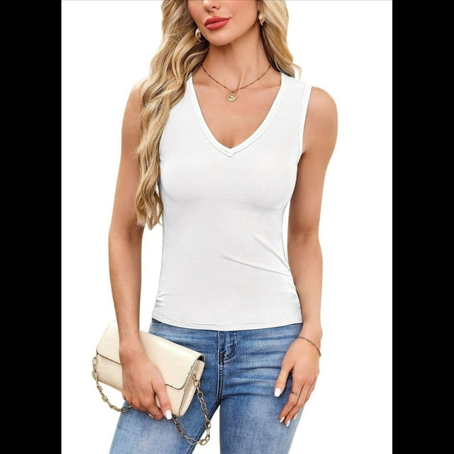 Camiseta Sin Mangas de Entrenamiento Informal de Verano para Mujer, con Cuello en V, Color , Talla S