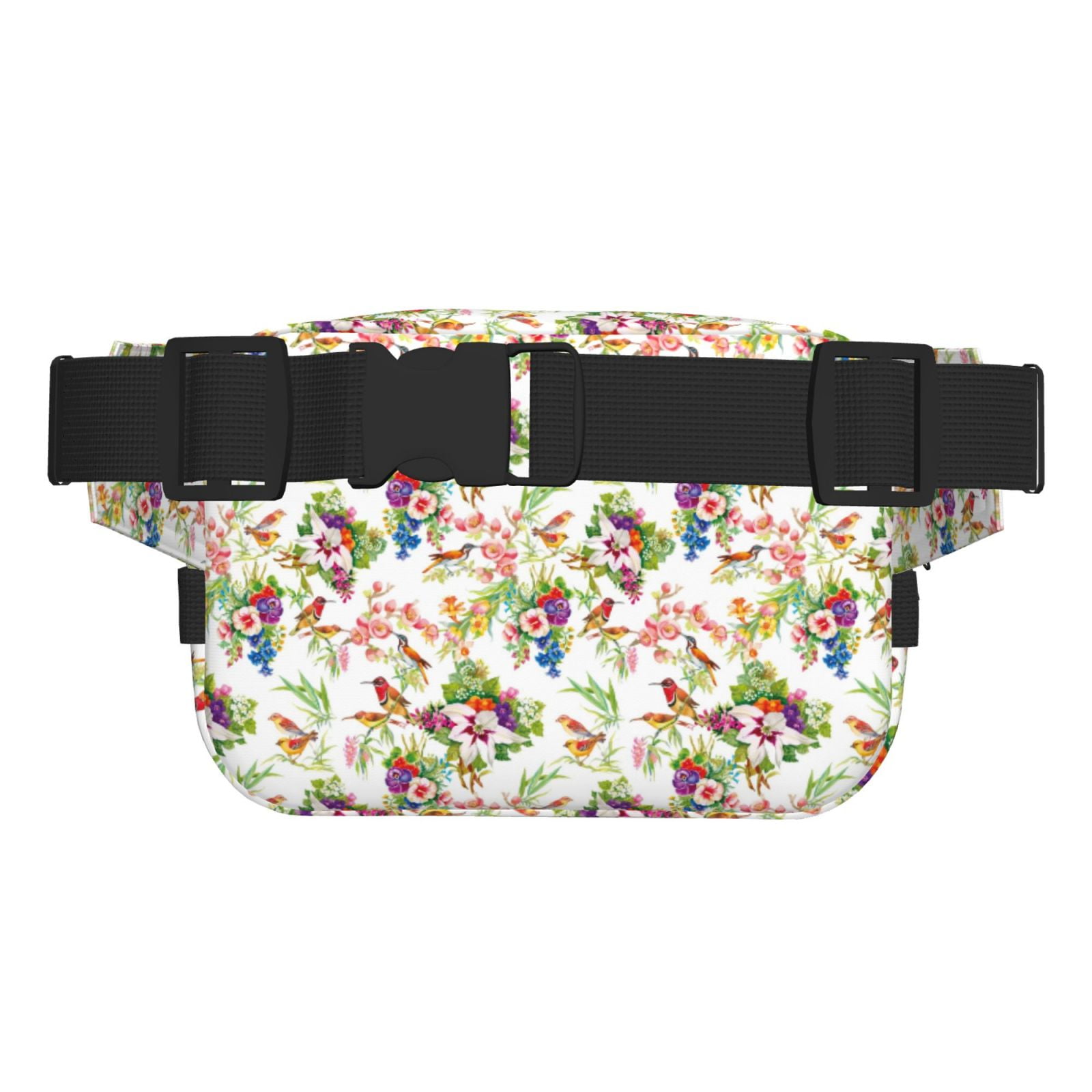 Picia Birds And Flowers Print Square Double-Layer Waist Bag Mini Adjustable Waist Belt Bag Exercise Running Travel Hiking