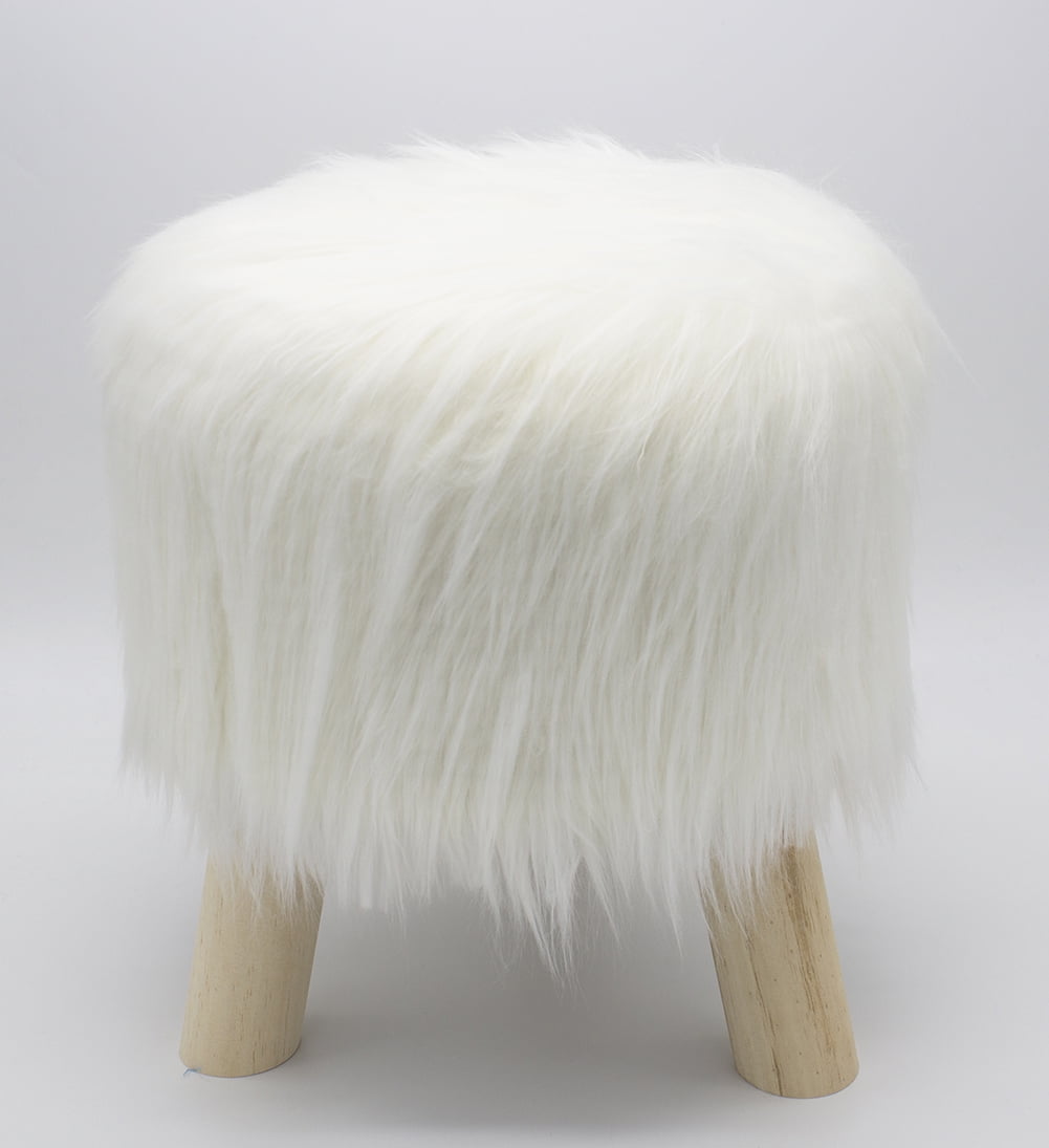 Fennco Styles Mongolian Long Hair Faux Fur Stool (Ivory)
