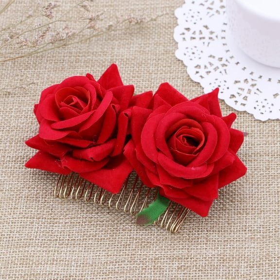 Milisten Charming Red Rose Flower Comb Easy to Use for Wedding and Events