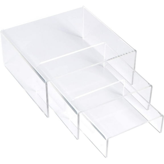 SimbaLux Acrylic Display Risers Clear Stand Medium Low Profile Tiered, Set of 3
