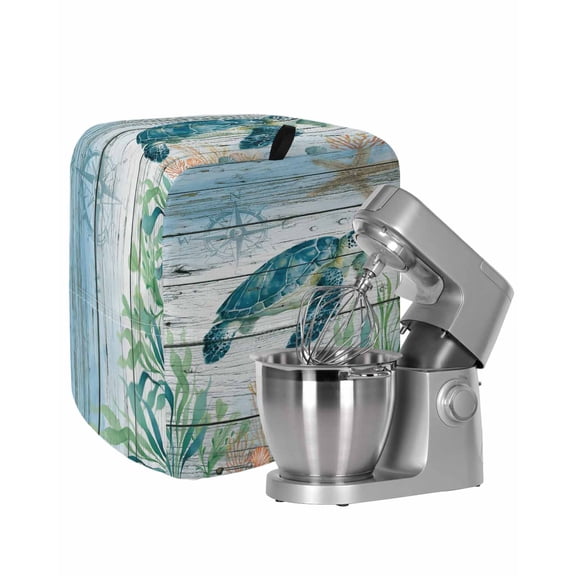 Coastal Turtle Stand Mixer Dust Cover with Storage Pocket & Handles,Nautical Ocean Shells Seaweeds Starfish Fits All Tilt Head & Bowl Lift Kitchen Appliance Cover Organizer Bag Accessories,6-8 Quart