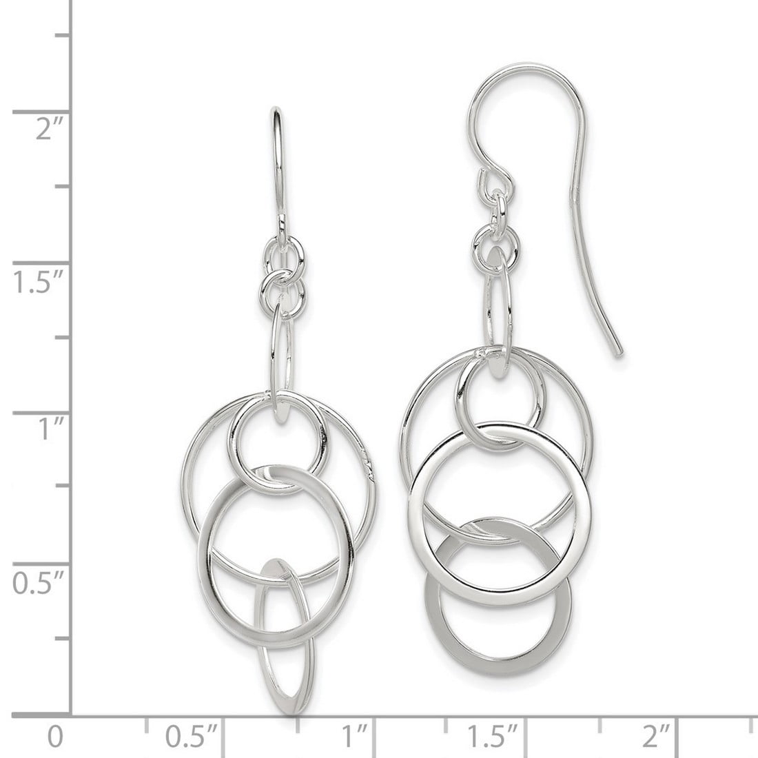 925 Sterling Silver Polished Circles Shepherd Hook Earrings 44x19mm Wide Dangle Earring for Women