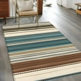 thumbnail image 4 of Turquoise Beige Striped 2.7x5 Area Rugs, Modern Farmhouse Vertical Stripes Non-Skid Rubber Backing Large Rectangle Rugs - Living Room Bedroom Home Office, Indoor Floor Mat Carpets Washable Rug, 4 of 9