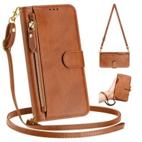 Dteck for iPhone 11 Case for Women, Crossbody Wallet Phone Case with Card Holder, PU Leather Magnetic Closure Flip Zipper Strap Wallet Phone Case,Brown