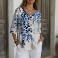 thumbnail image 6 of Linen Blouses for Women Summer V Neck 3/4 Sleeve T Shirts Vintage Floral Print Blouse Button up Tops Dressy Casual Vacation Outfits, 6 of 7