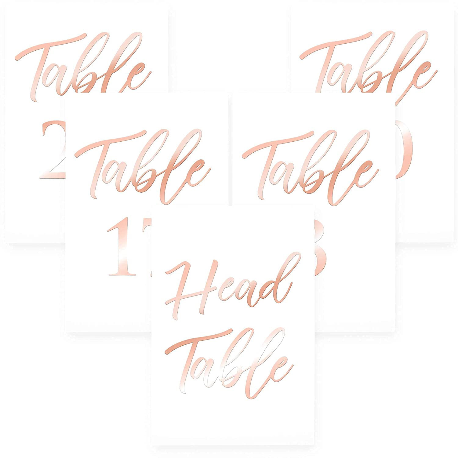 ZICOTO Elegant Rose Gold Wedding Table Numbers in Double Sided Rose Gold Foil Lettering with Head and Gift Table Card 4 x 6 inches and Numbered 1-30 Perfect for Weddings and Events 