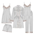 thumbnail image 2 of SDNall Satin Pajama Set for Women with Built-In Bra, Heart Print Robe Camisole and Shorts, 5-Piece Loungewear for Sleepwear and Bridal Shower, 2 of 9