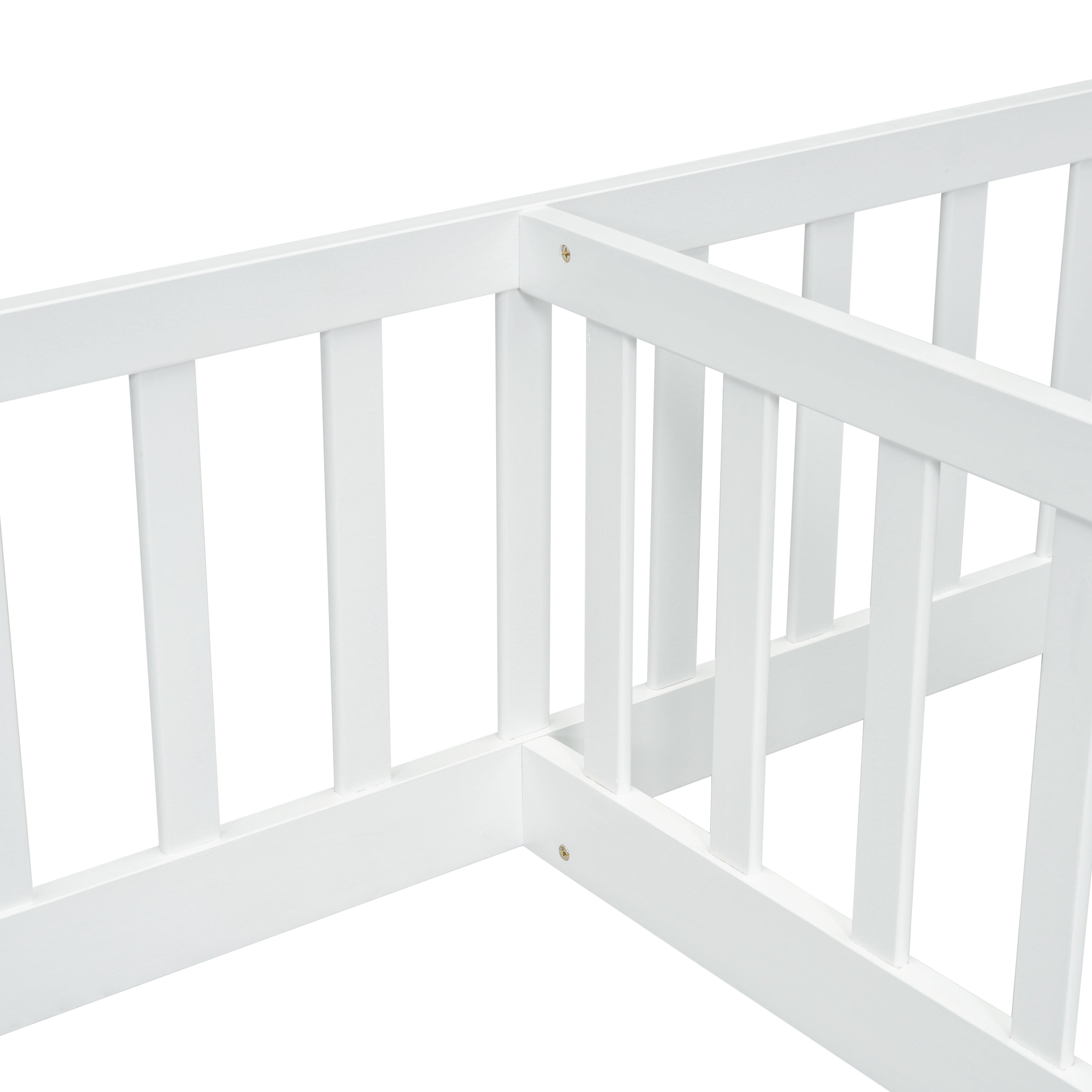 Bellemave Twin Floor Bed for 2, Wood Double Floor Bed with Fence,Two Montessori Bed Side by Side for Bedroom (White)