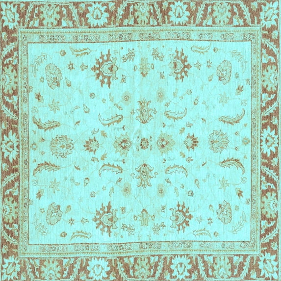 Ahgly Company Indoor Square Oriental Light Blue Modern Area Rugs, 3' Square