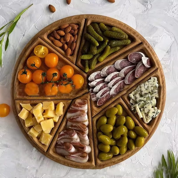 Wosthever Bandeja de pan de fácil instalación para frutos secos y dulces Bandeja de presentación de buffet de madera Cocina y Comedor 25*25*3cm