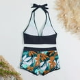thumbnail image 5 of up to 30% off Usmixi Sexy Swimsuits for Women 2 Piece Tie High Waist Tummy Control Swimsuits Bathing Suits Sleeveless V-Neck Leaves Print Swimwears Bikini Sets Navy L Up to 65% off, 5 of 7